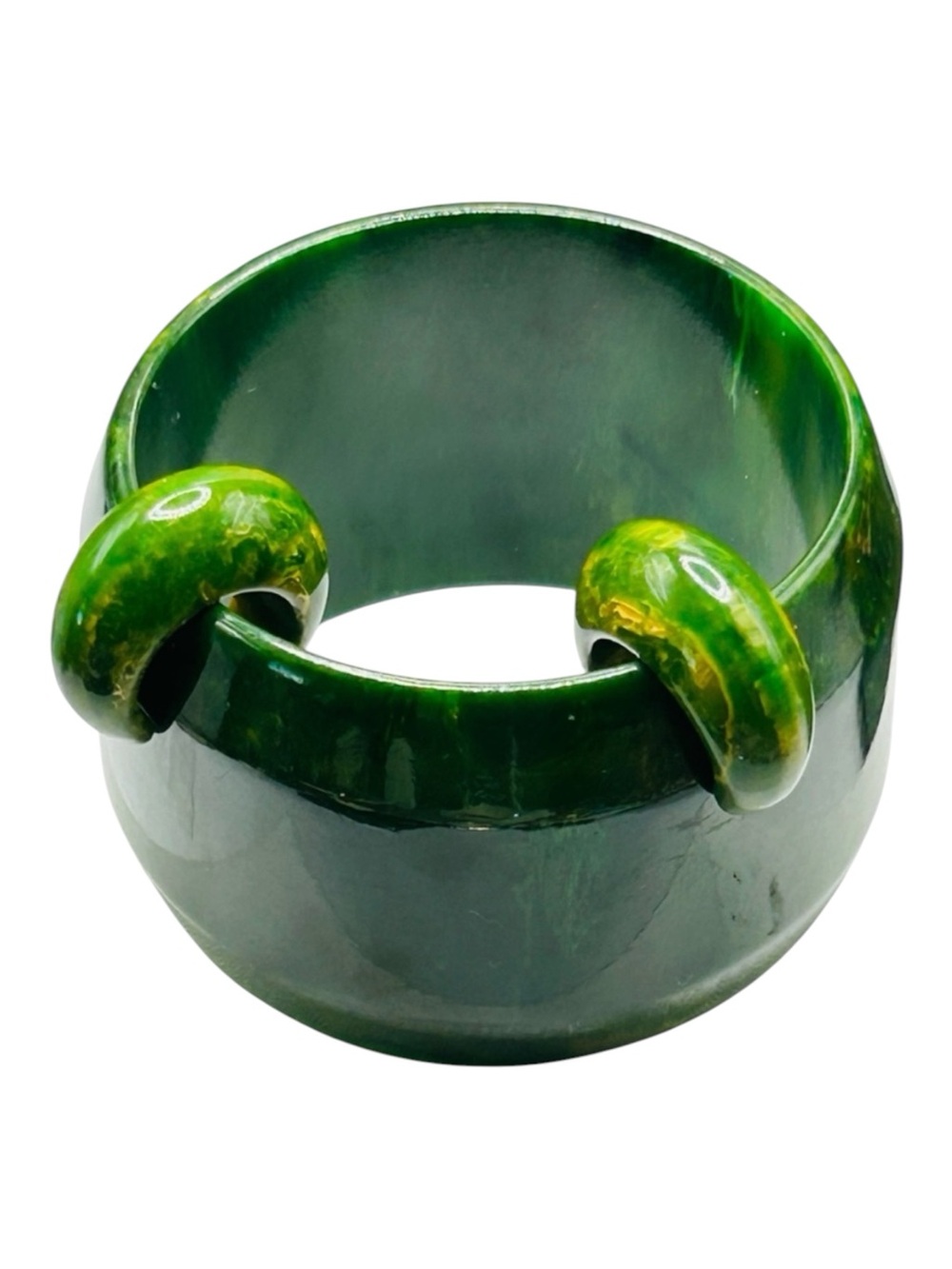Wide Chunky Marbled Spinach Bakelite Bangle Bracelet Earring Set